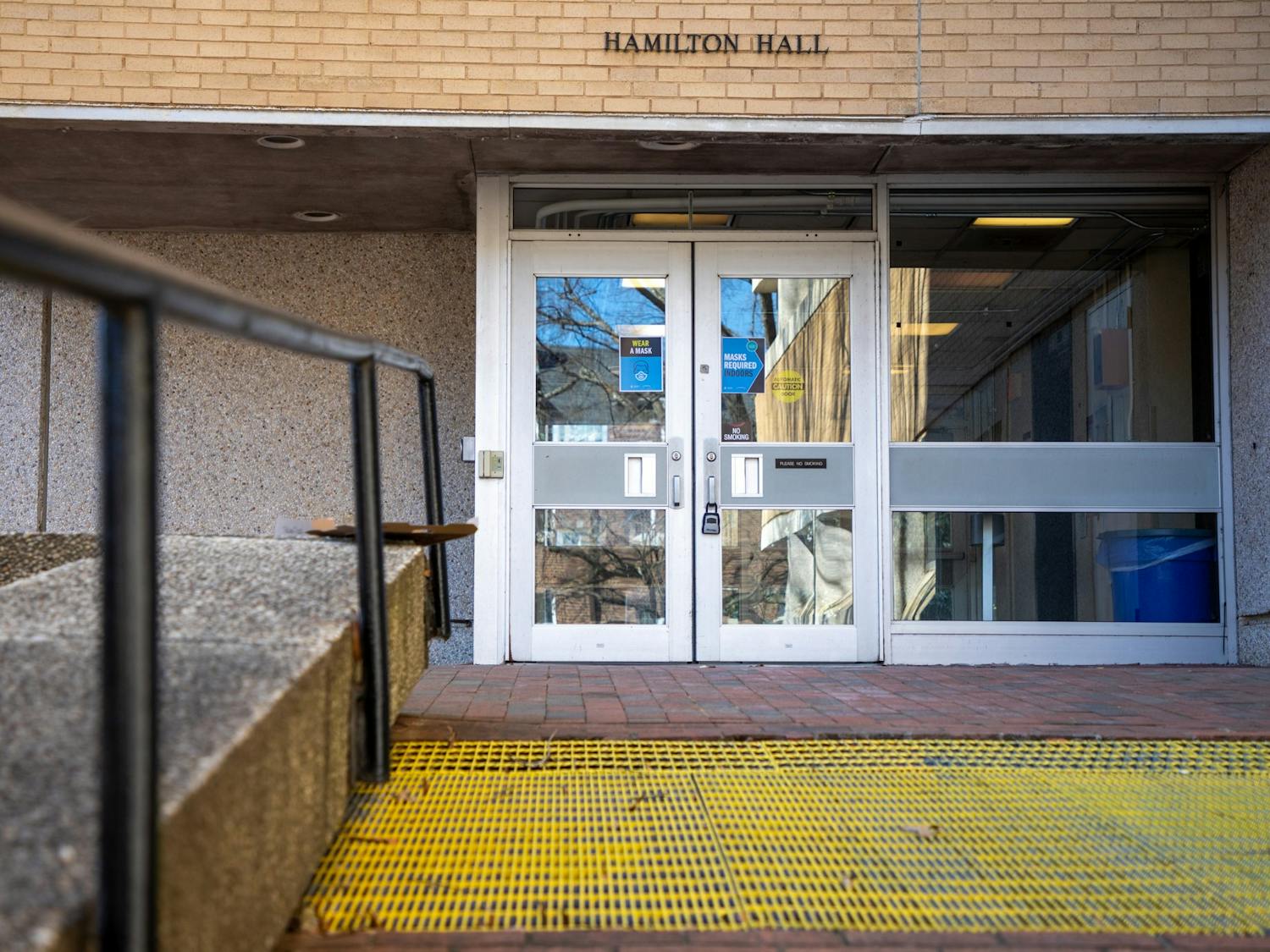 Hamilton Hall is pictured on Monday, Feb. 14, 2022. The process to rename Hamilton Hall "Pauli Murray Hall," initiated by the History, Sociology, Political Science, and Peace, War, and Defense departments in 2020, is still underway.