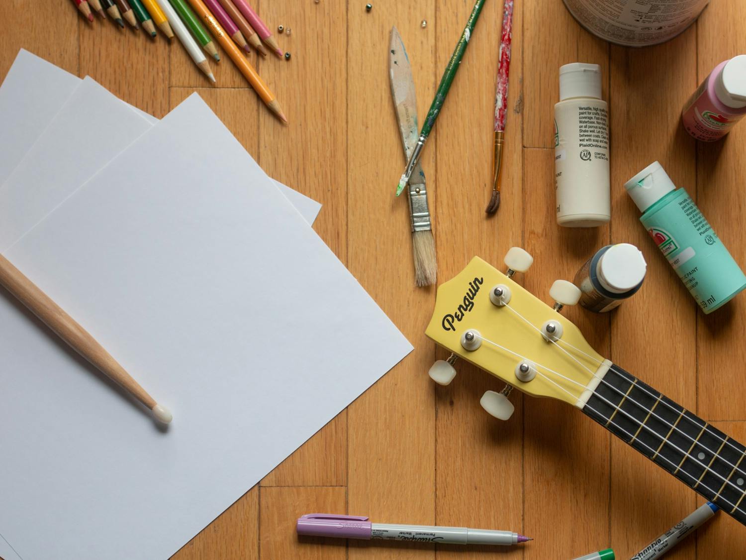 DTH Photo Illustration. Various art supplies and instruments are pictured.