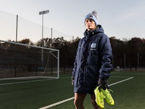 Sophomore midfielder Emily Fox (11) of the UNC women's soccer team poses after practice on Wednesday, Nov. 28, 2018 at Finley Fields North in Chapel Hill, N.C. Fox recently capped and started two games with the US Women's National Team and was named to the US U20 World Cup Team which was held in the summer of 2018.