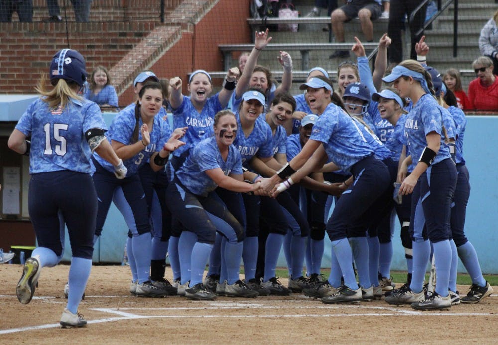 Senior Kendra Lynch (15) leads the team with seven home runs, helping lead them to their 11th straight win. 