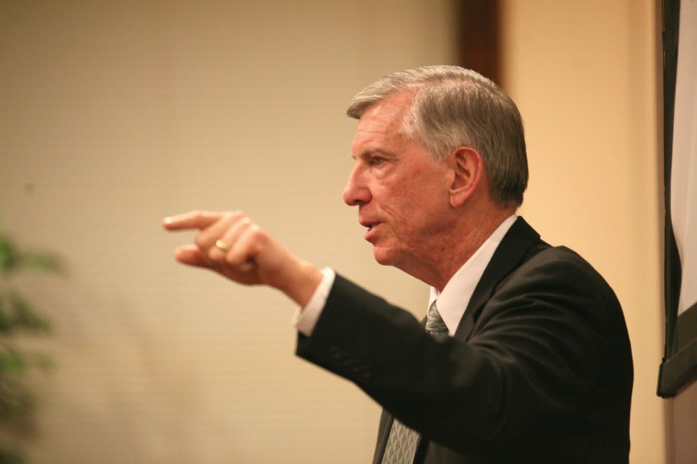 UNC President Tom Ross spoke and answered student questions Wednesday night in Carroll Hall concerning the  February 10 Board of Governors meeting to vote on a proposed 8.8 percent tuition increase for 2012-13 and 4.2 percent in 2013-14.