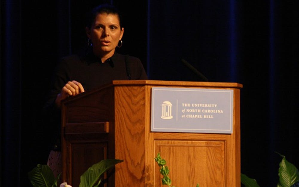Mia Hamm speaks at the formal introduction ceremony for the Order of the Golden Fleece on their 110th anniversary. IDK IF YOU NEED THIS BUT I THOUGHT IT WAS CUTE: "It's [UNC] just the southern part of heaven. Actually, its just heaven." 