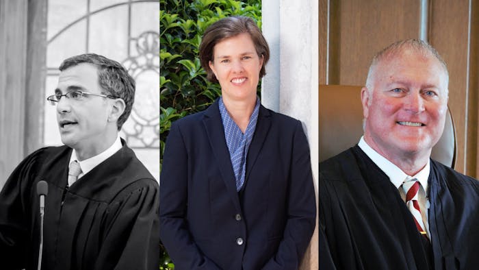 Allen Baddour, Alyson Grine and Todd Roper are all candidates for district court judge positions. Photos courtesy of Baddour, Grine and Roper.