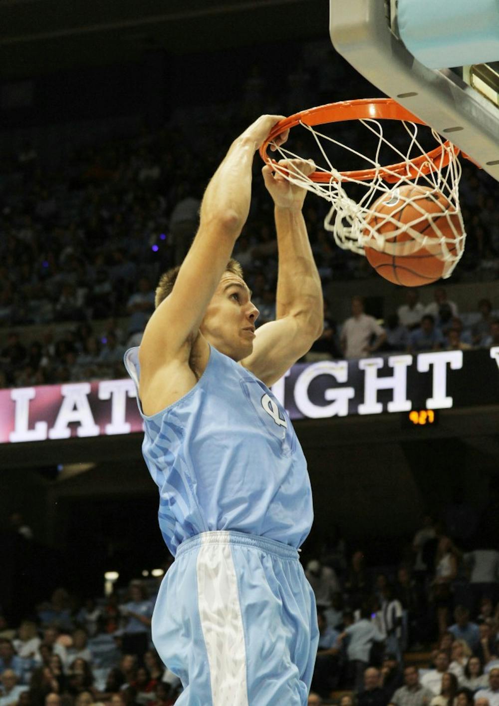 	<p>Jackson Simmons dunks at the Late Night with Roy game.</p>