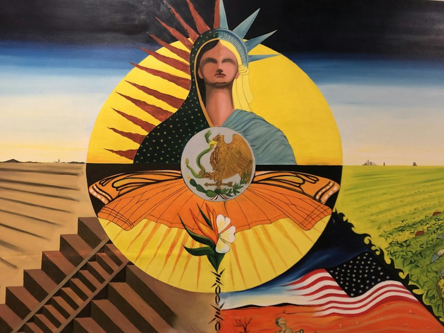 Cornelio Campos’ painting ‘Realidad Norteno’ located on the third floor of the Student Union on Thursday, Feb. 28, 2019. The painting was originally housed in the Campus Y’s Anne Queen Room, but was recently removed.