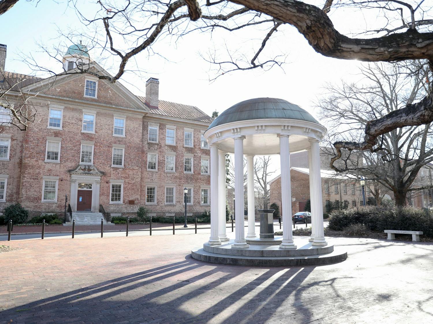 The back entrance of South Building and the Old Well are pictured on Thursday, Jan. 6, 2022.