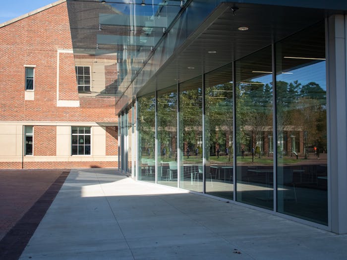 The glass extension to Chase Dining Hall sits on the UNC Chapel Hill campus on March 30, 2021.