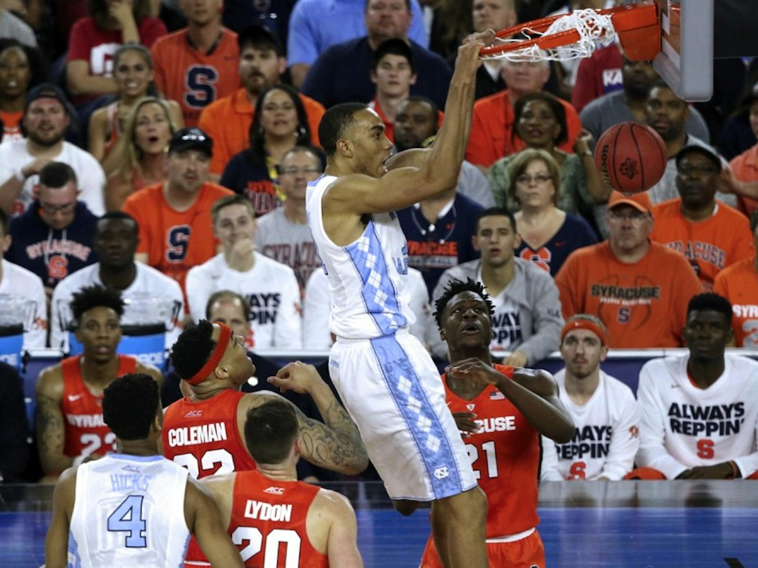 Former North Carolina forward Brice Johnson dunks against Syracuse in the 2016 Final Four.