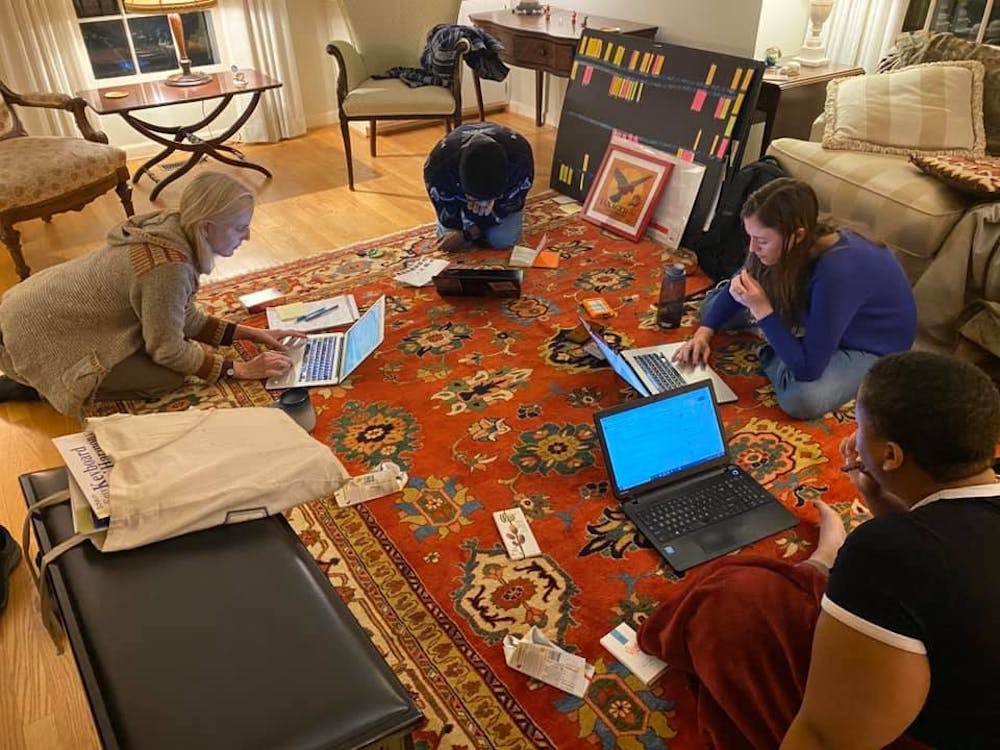 <p>Members creating "I'm Smart, Too" gather for a team meeting to work on the documentary. Photo courtesy of Kim Talikoff.</p>