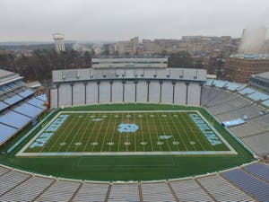 Kenan Stadium will undergo renovations in February to install individual seats throughout the stadium for 2018. During the 2017 season, UNC experimented with individual seating in sections 110 and 111, which can be seen in the bottom right corner of this drone shot.