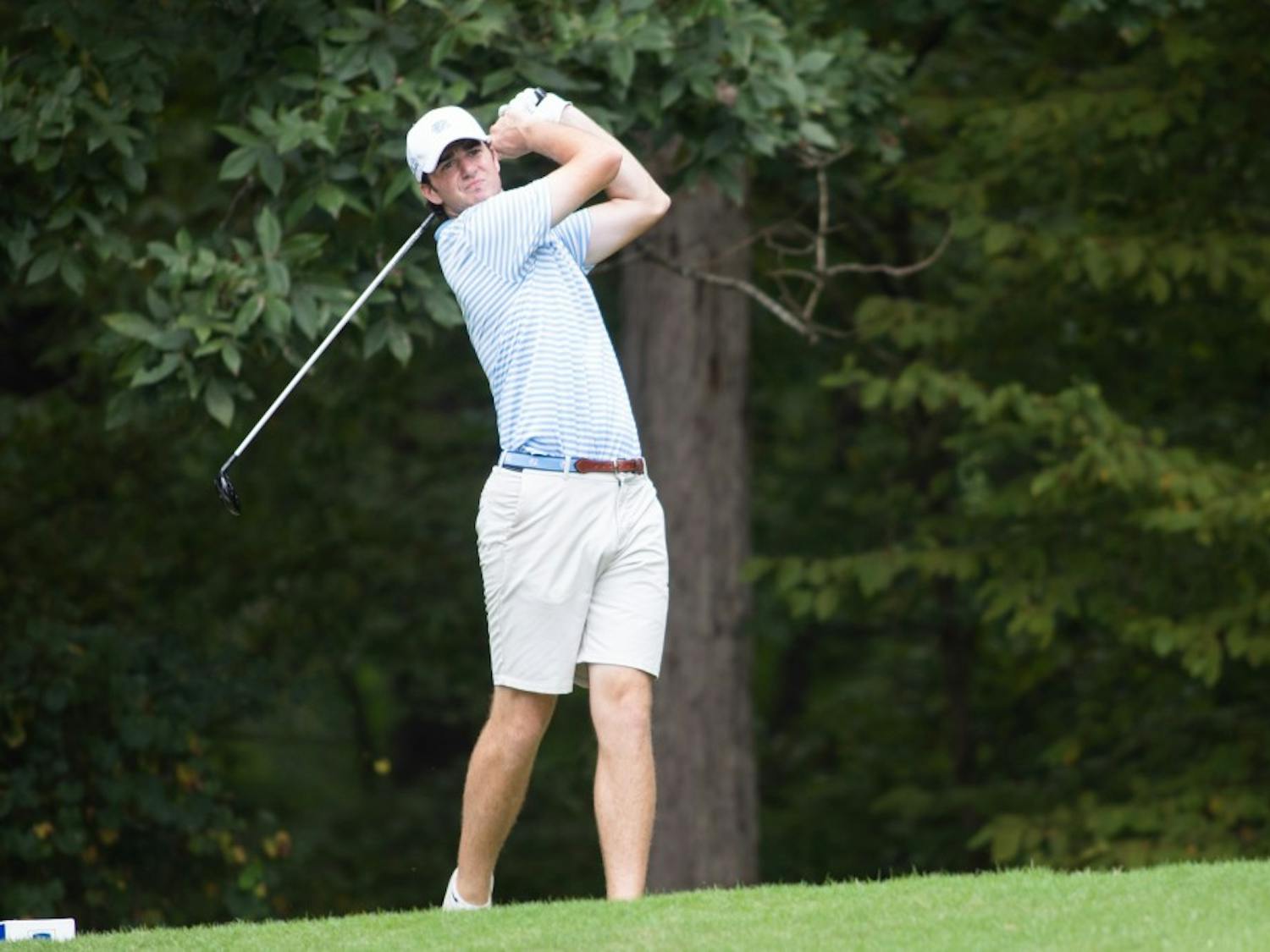 UNC-Chapel Hill sophomore Ryan Burnett tees off at the Rod Myers Invitational at the Duke University Golf Club on Sunday, September 15, 2019.&nbsp;