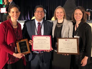 Pictured left to right, the authors of the award-winning study, "A National Survey of Sexual Harassment among Surgeons": Dr. Kandace McGuire, MD; Dr. Apoorve Nayyar, MBBS; Dr. Kristalyn Gallagher, DO; and Dr. Lillian Erdahl, MD. Photo courtesy of Anthony Charles.