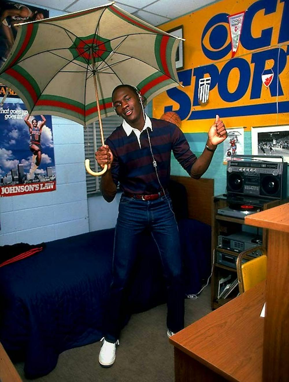 	<p>A photo of Michael Jordan in Granville Towers circa 1983, found on <a href="http://www.reddit.com/r/pics/comments/kvgl2/michael_jordan_in_his_college_dorm_room_1983/">Reddit</a>.</p>