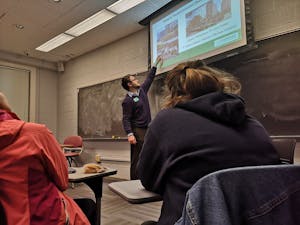 Jay Heikes, Transit-Oriented Development planner at GoTriangle, explains the concept of TOD during a meeting held on Wednesday by Carolina Urbanists, a student organization that aims to help students learn about city and regional planning and to raise awareness of urban issues.


