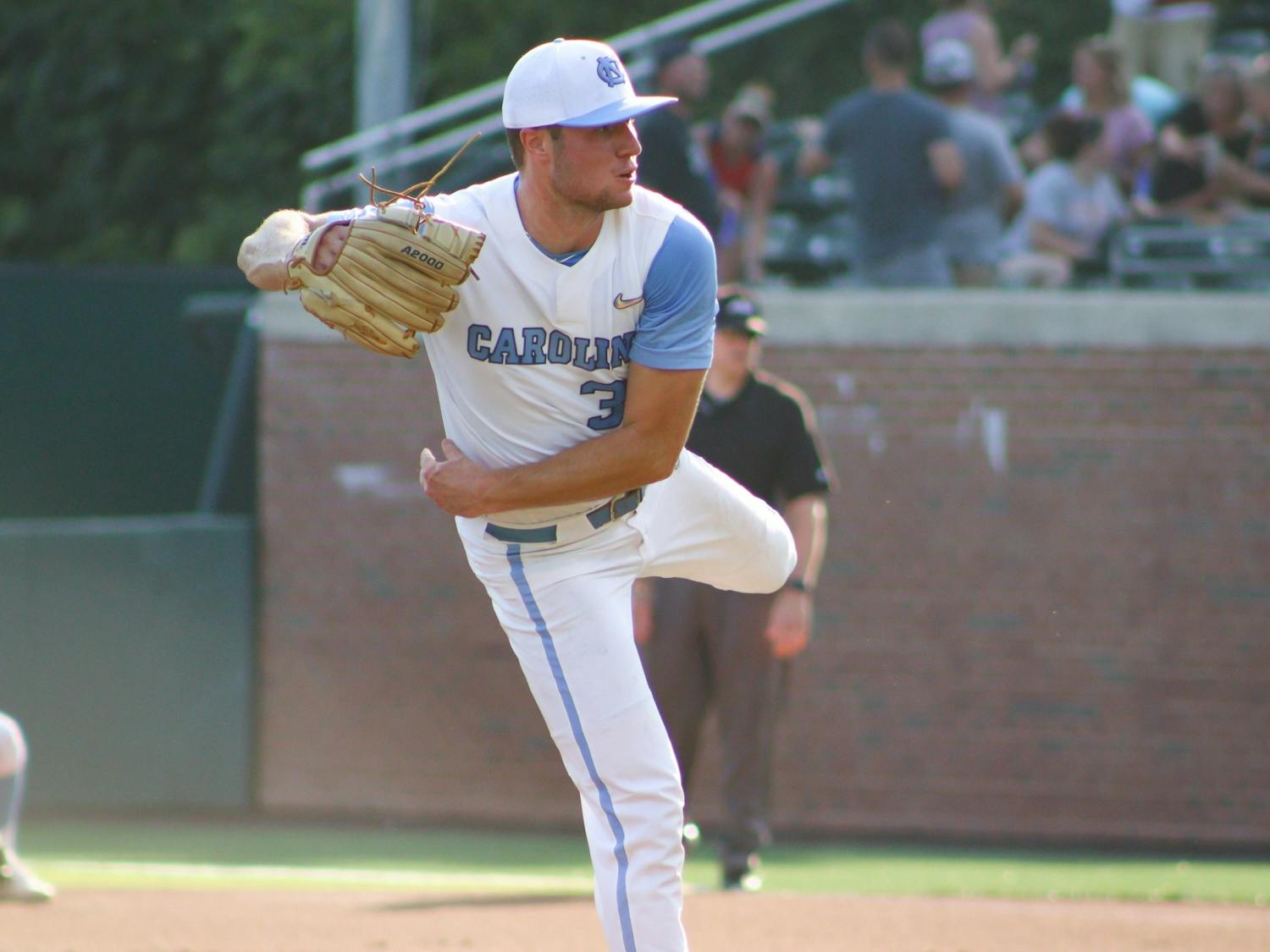 Junior pitcher Brandon Schaeffer (39) throws a pitch in a game versus Florida State. UNC won 10-4 against FSU at home in the second game of the three-game series on Friday, May 20, 2022.