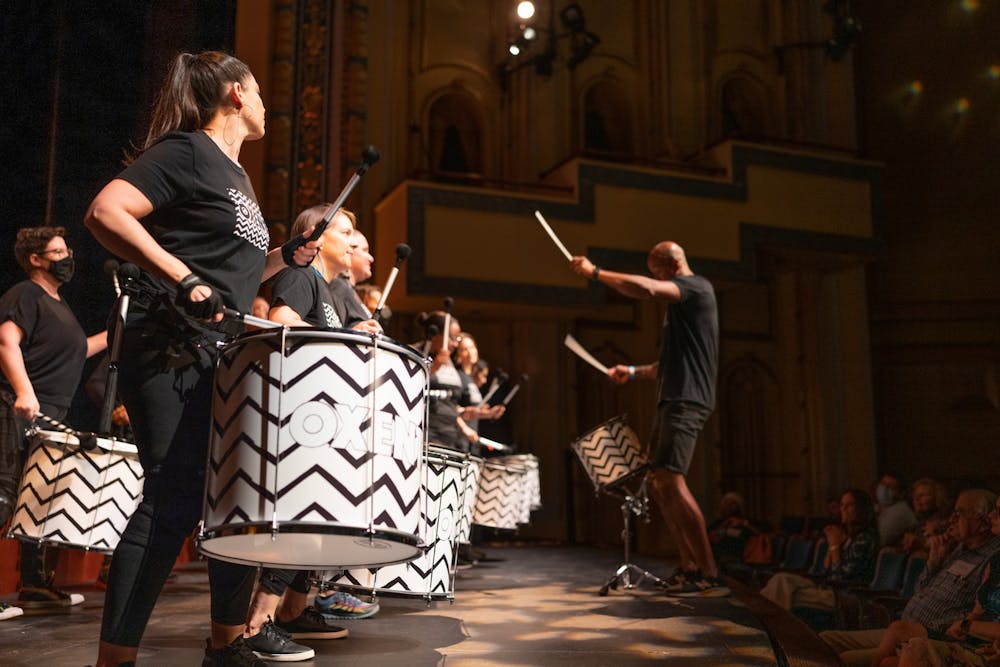 Community drumming group, Oxente performing at the Songs for Musical Empowerment event on Tuesday, Aug. 30, 2022.