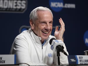 Head coach Roy Williams answers questions during a press conference on Saturday, March 23, 2019. 