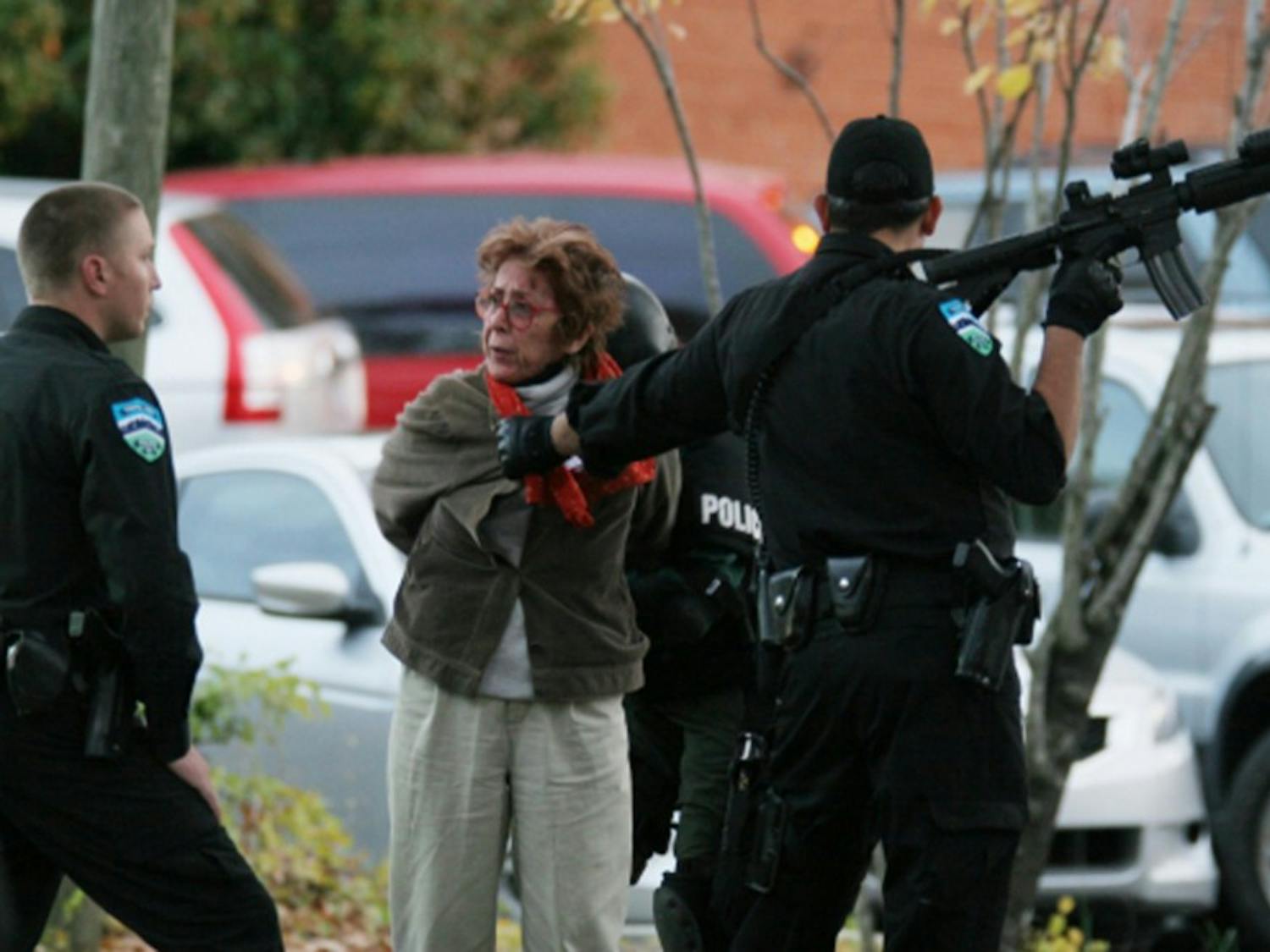 	A woman was arrested by Chapel Hill police on November 13, 2011 in front of the old Chrysler Building on West Franklin Street.