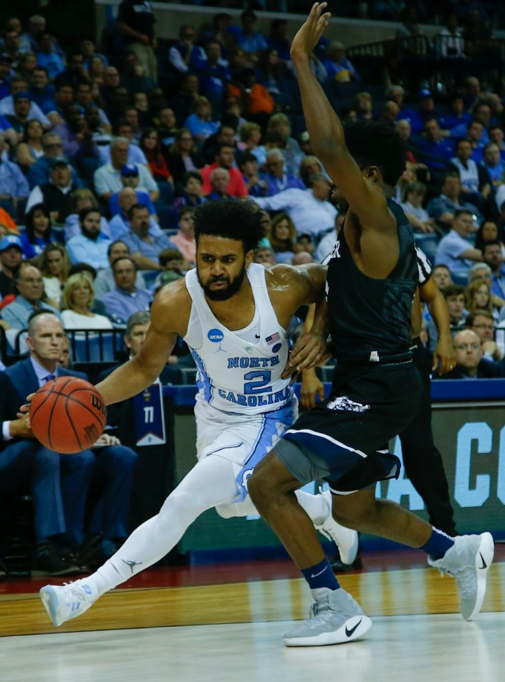 North Carolina guard Joel Berry (2) drives in on a Butler defender during their Sweet 16 matchup on Friday.