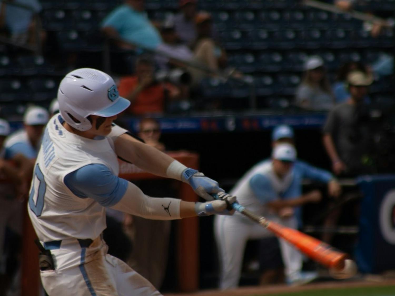 Junior infielder Mac Horvath swings at a pitch during a game against Georgia Tech on Tuesday, May 23, 2023. The Tar Heels won, 11-5.