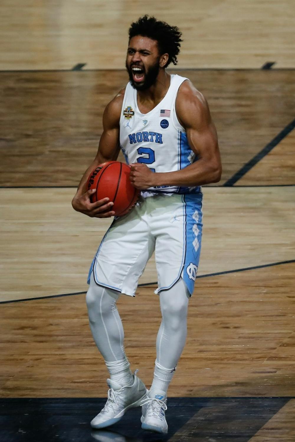 North Carolina guard Joel Berry II (2) celebrates in the final seconds of the NCAA Final agaianst Gonzaga in Phoenix on Monday.