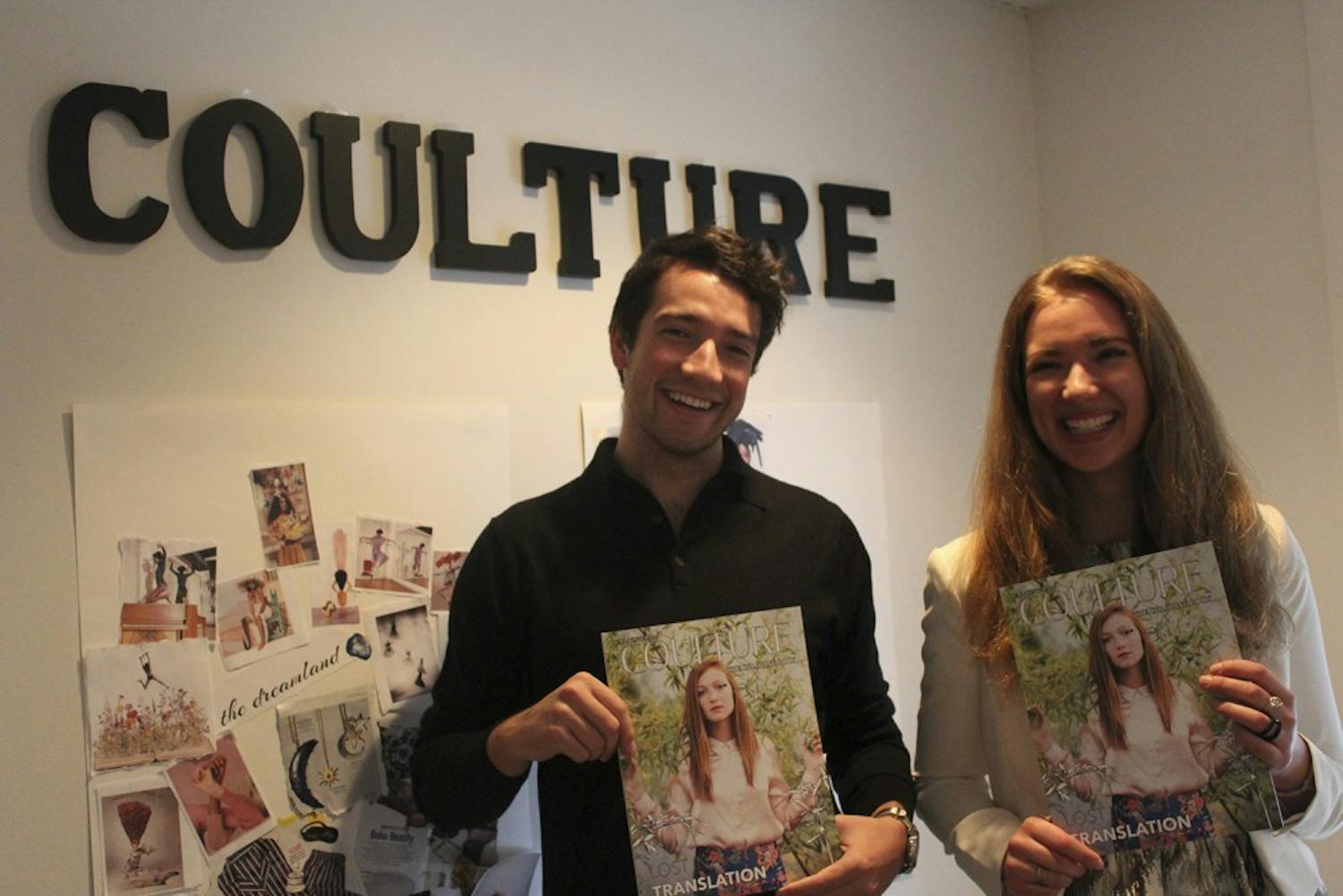 Coulture Magazine is a student-run fashion magazine printed once each semester. Here, co-founders Alexandra Hehlen and Remington Remmel pose for a picture in their new office at 145 Franklin St.