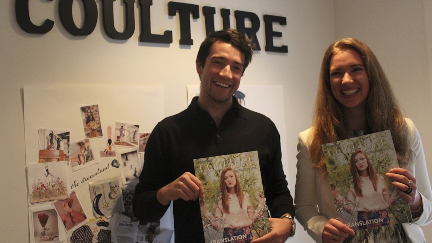 Coulture Magazine is a student-run fashion magazine printed once each semester. Here, co-founders Alexandra Hehlen and Remington Remmel pose for a picture in their new office at 145 Franklin St.
