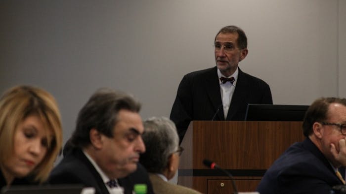 UNC system Interim President Dr. Bill Roper makes his report at the start of a meeting of the Board of Governors at the Friday Center on Friday, Jan. 25, 2019.