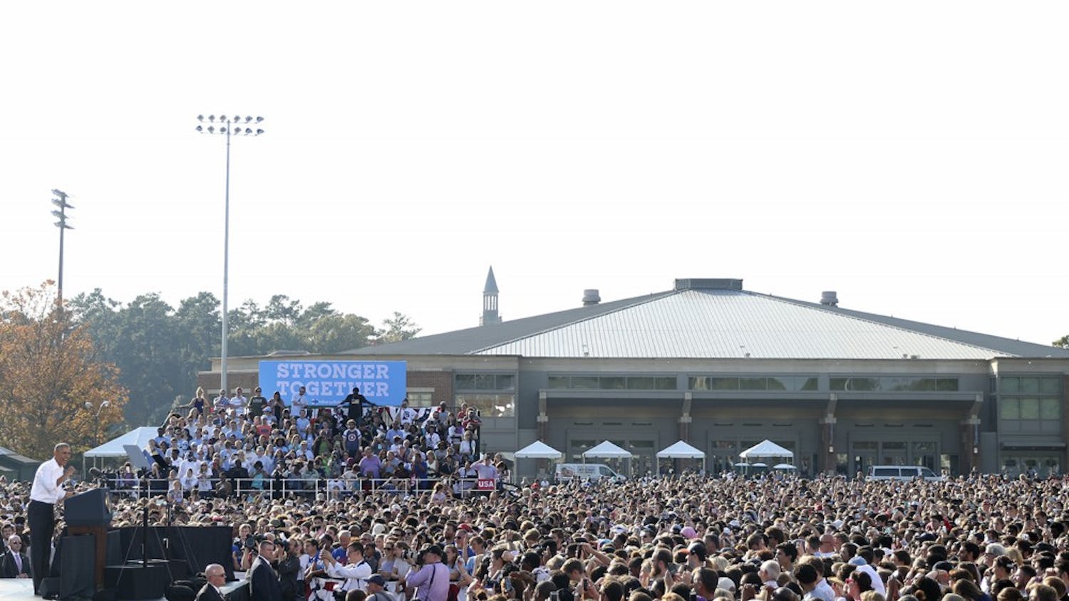 Approximately 16,000 people turned out on Hooker Fields to see President Obama speak on Wednesday.