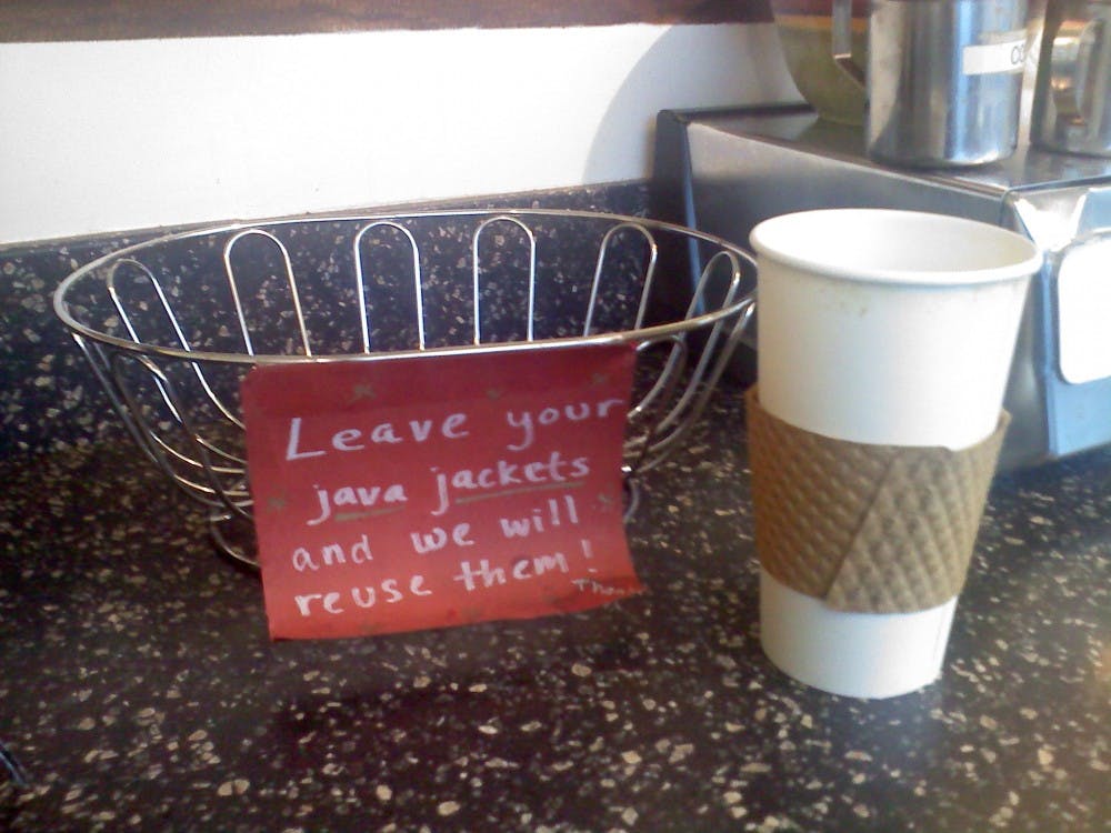 	<p>All coffee cups&#8212;including this extra-large one&#8212;come with reusable java jackets.</p>