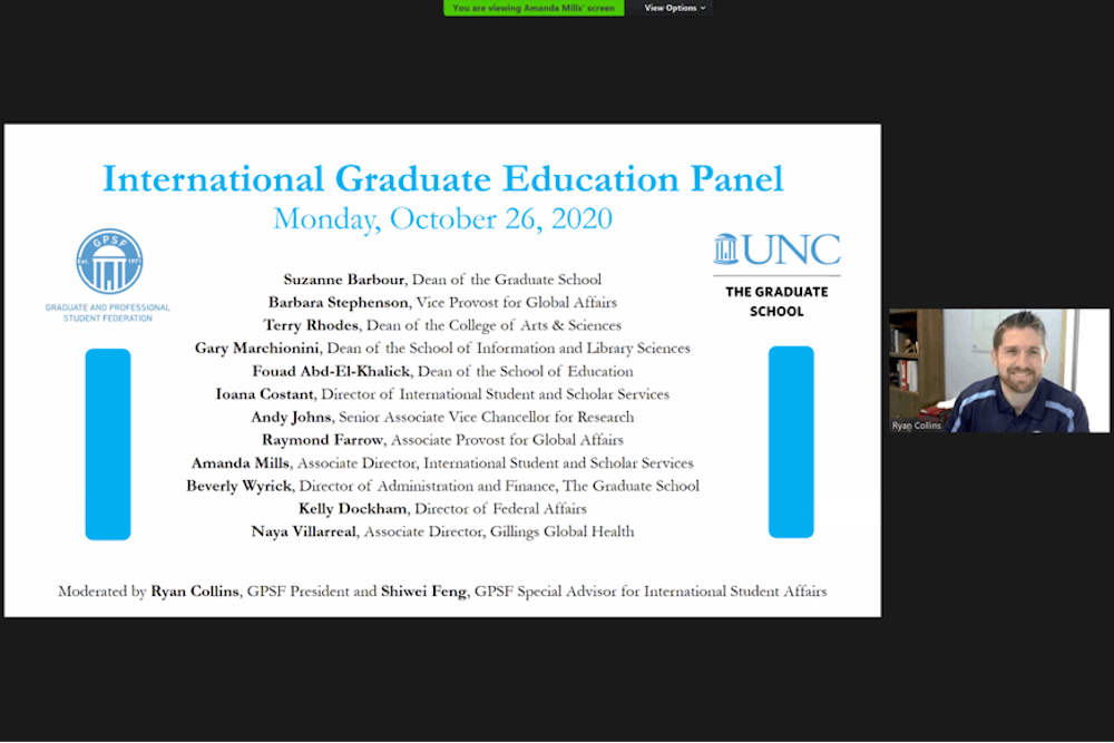 Ryan Collins speaks at the virtually-held International Graduation Education Panel on Monday, Oct. 26, 2020.