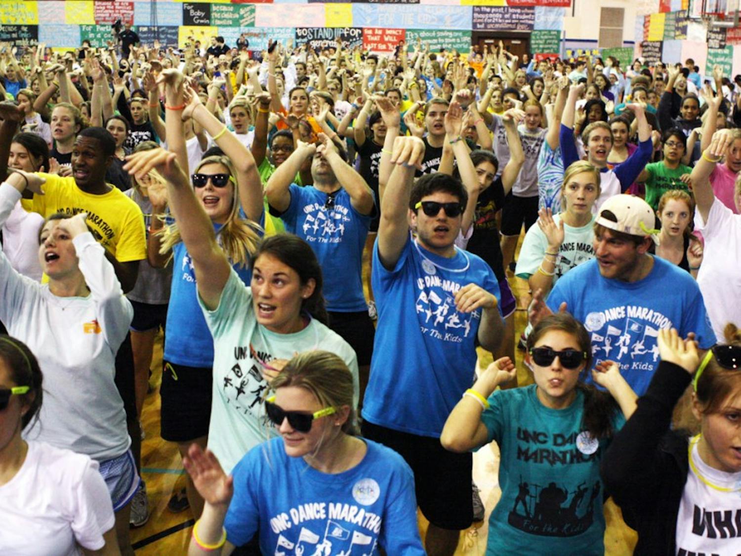 UNC Dance Marathon earned over $436,000 for the UNC Children's Hospital.  Participants were on their feet for 24 hours.  The event too place in Fetzer gym.  