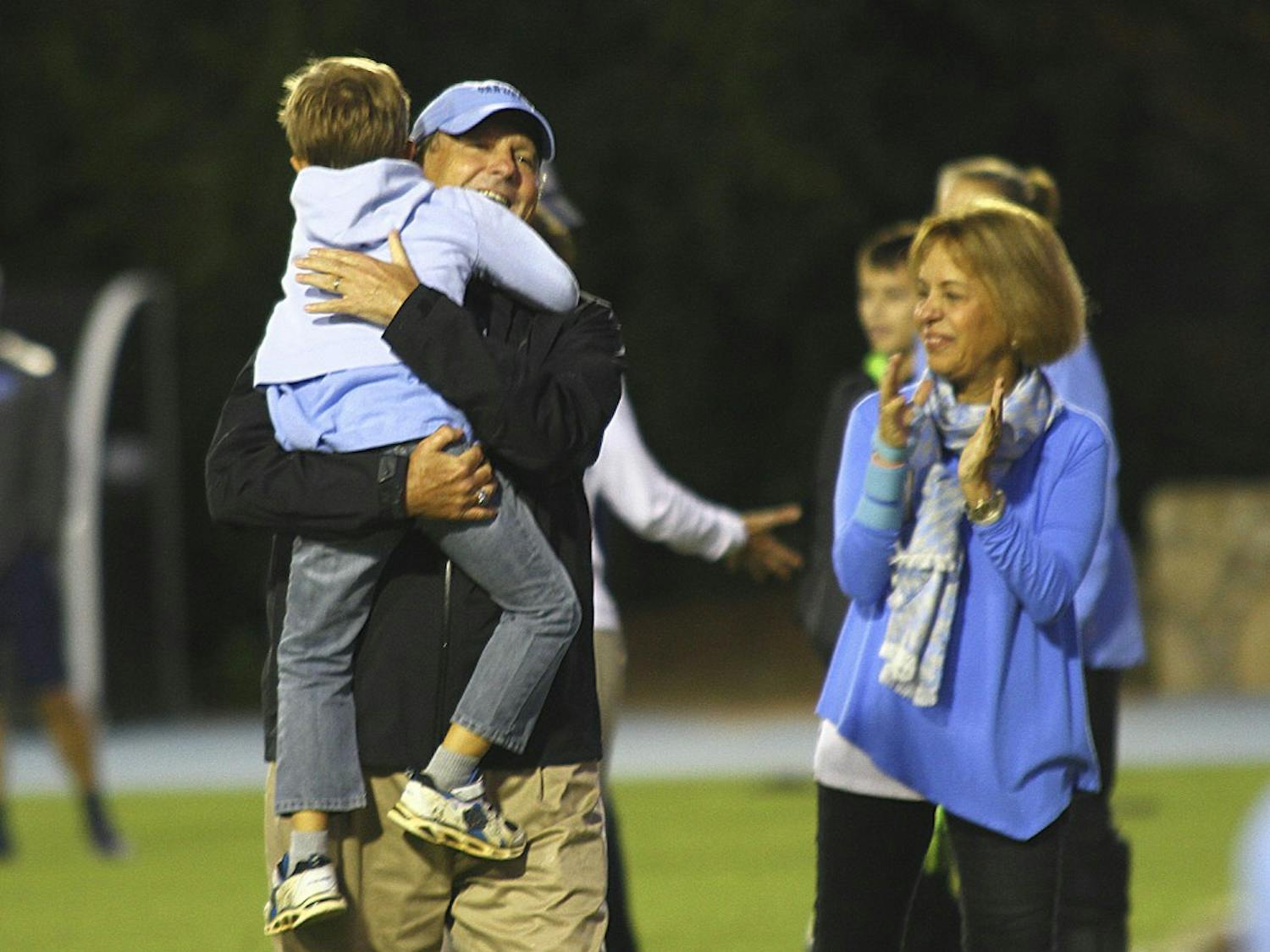 UNC Women's Soccer Head Coach Anson Dorrance with family after a historic 800th win as Head Coach.http://www.goheels.com/SportSelect.dbml?SPSID=668177&SPID=12982