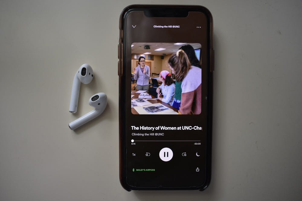 DTH Photo Illustration. Climbing the Hill: The History of Women at UNC is a podcast created by students in Hist 179H in Spring 2020 in order to highlight UNC's history of female students, workers, faculty wives, and community members.