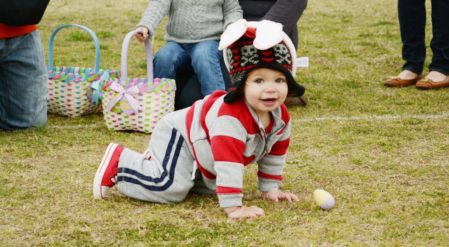 Nathan Rosensweet, 15 months,  gets ready for the Orange County Easter Egg Hunt.