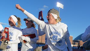 The UNC field hockey team celebrates their victory after the NCAA Field Hockey Championship game against Northwestern in Storrs, Conn. on Sunday, Nov. 20, 2022. UNC beat Northwestern 2-1.