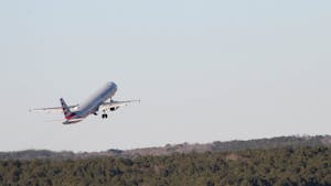 A plane takes off at RDU on Jan. 29, 2022. 