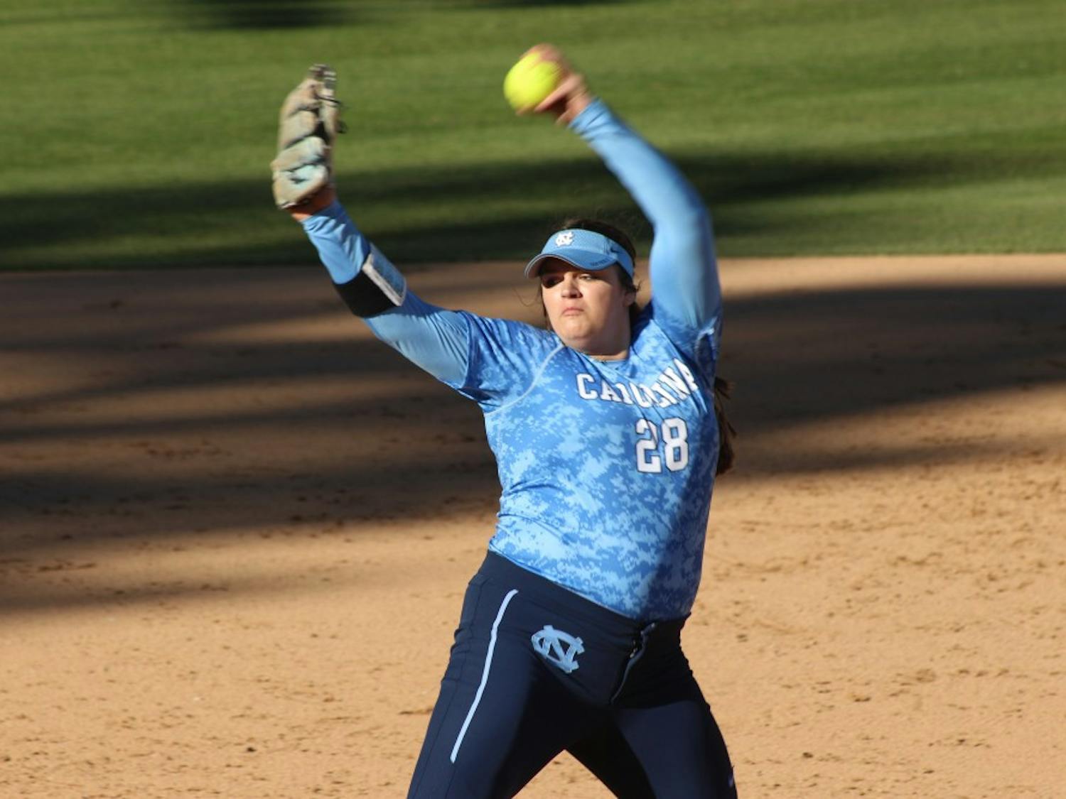Brittany Pickett (28) pitches against Kansas on March 3 in Anderson Stadium.