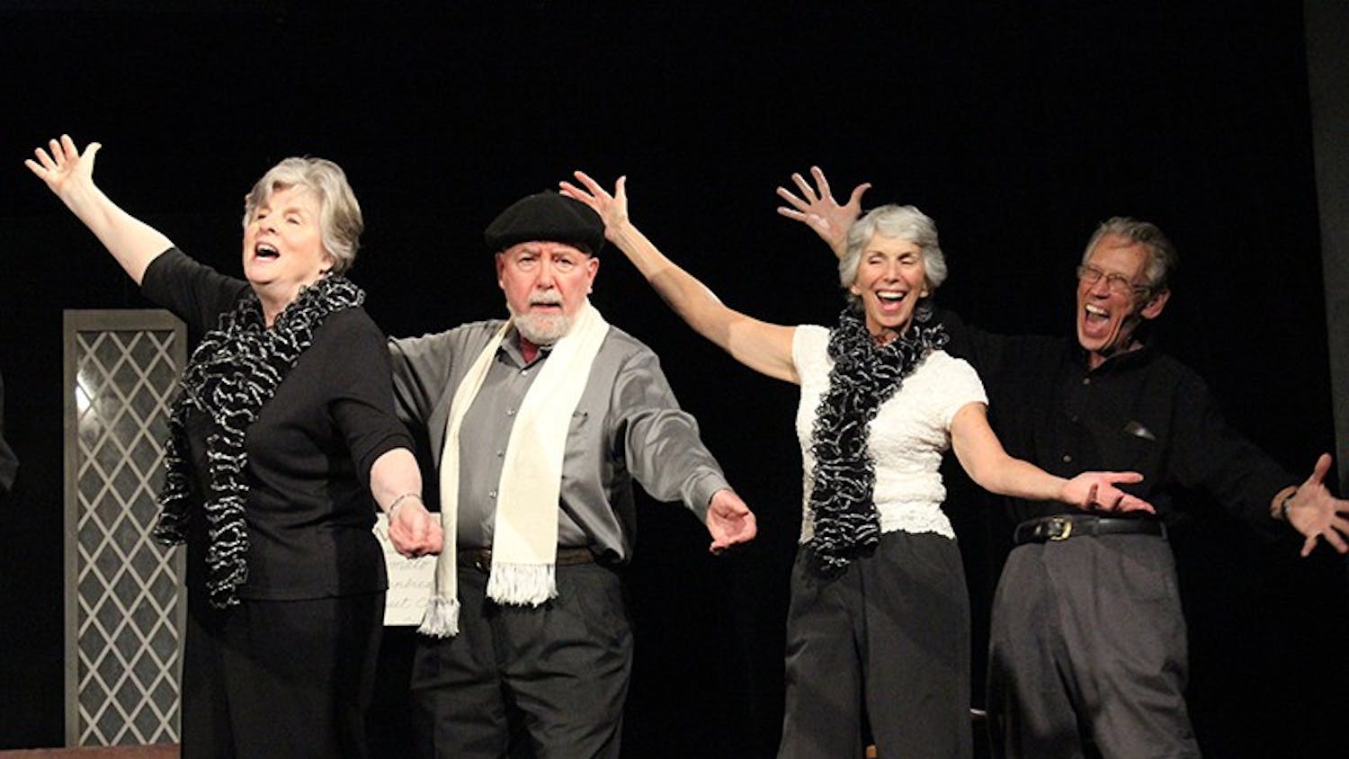 Carol Oleson, Herbert Gross, Naomi Eckhaus and Paul Stiller of StAGE It! rehearse "The Perfect Day," their new "elder" musical, at The Arts Center in Carrboro Thursday evening.