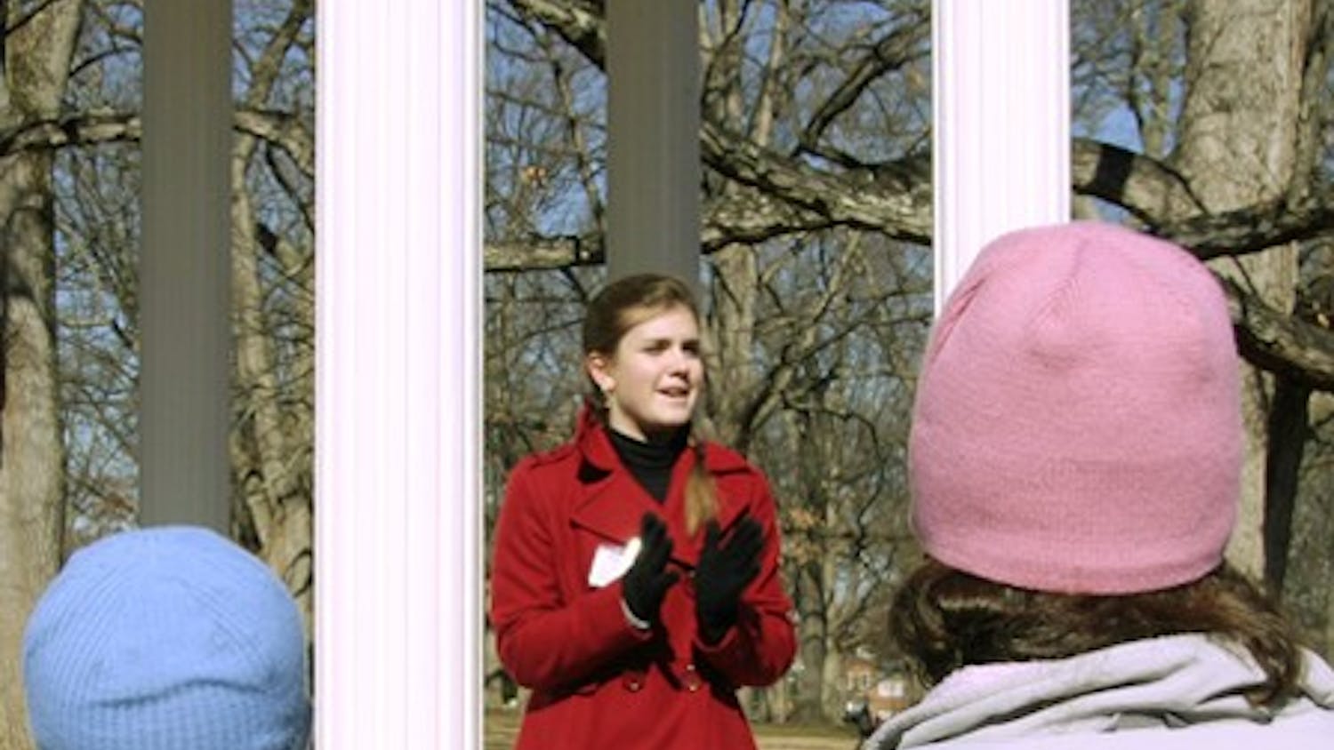 Ellen Porter, a freshman business major, leads a tour of the campus for prospective students. DTH/ Erica O’Brien