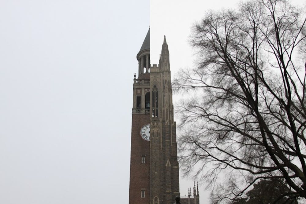 UNC Bell Tower and Duke Chapel diptych