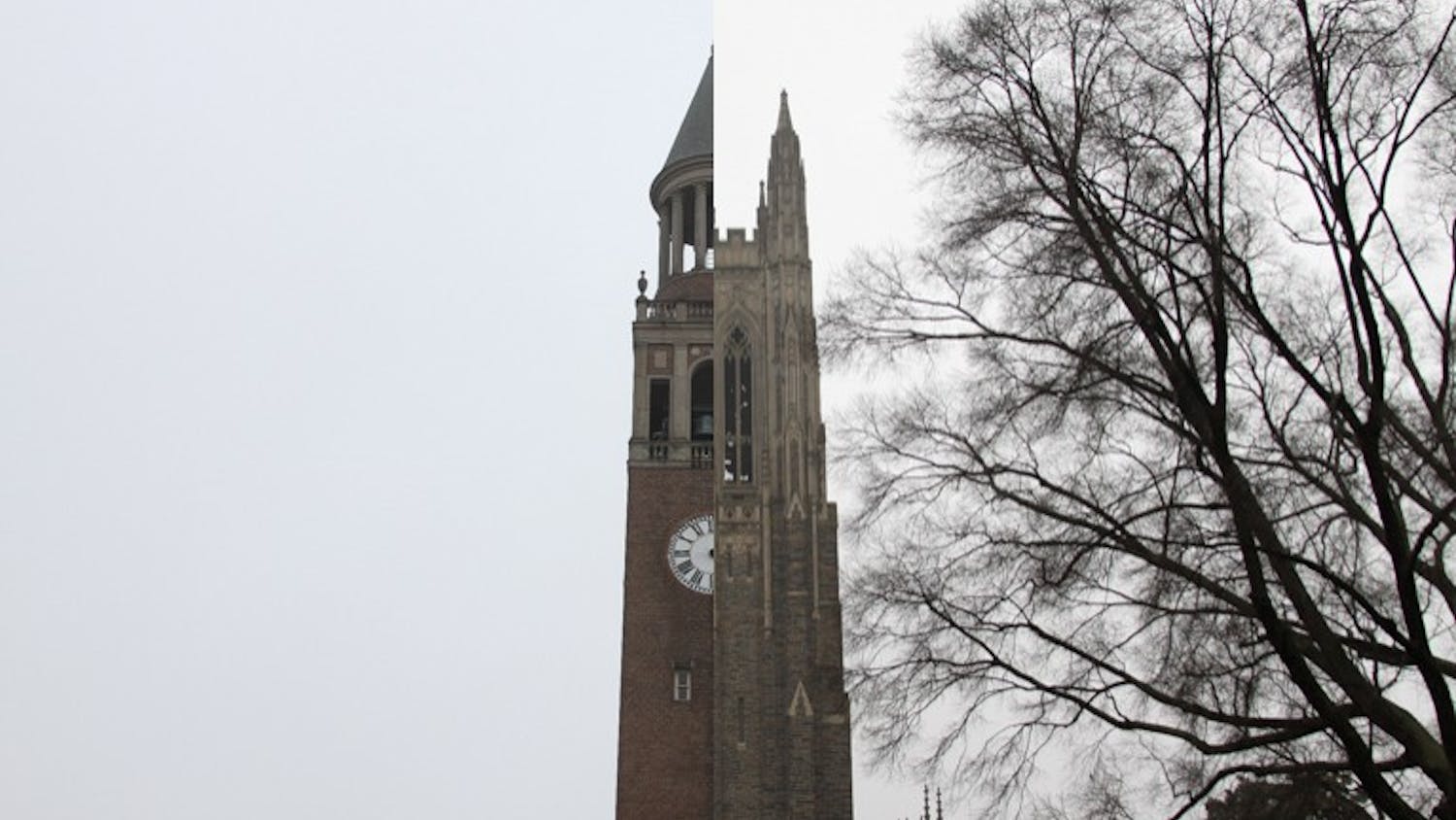 UNC Bell Tower and Duke Chapel diptych