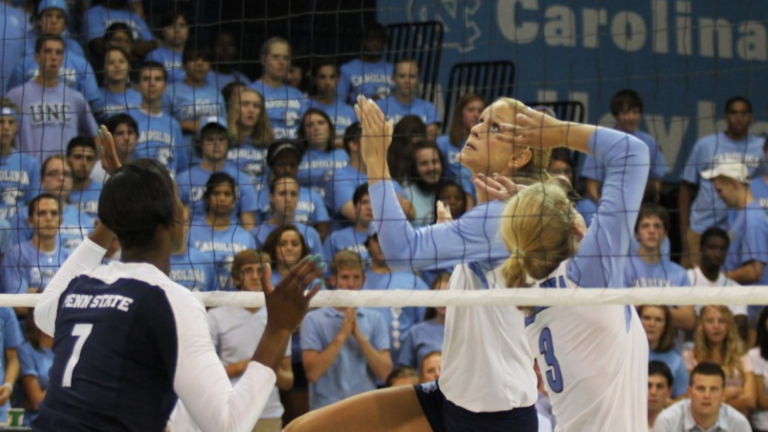 Courtney Johnston keeps her eye on the ball in the Tar Heels’ 3-0 loss to Penn State. North Carolina rebounded with wins over Campbell and Villanova.