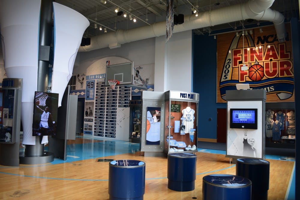 The renovated Carolina basketball museum features interactive exhibits.