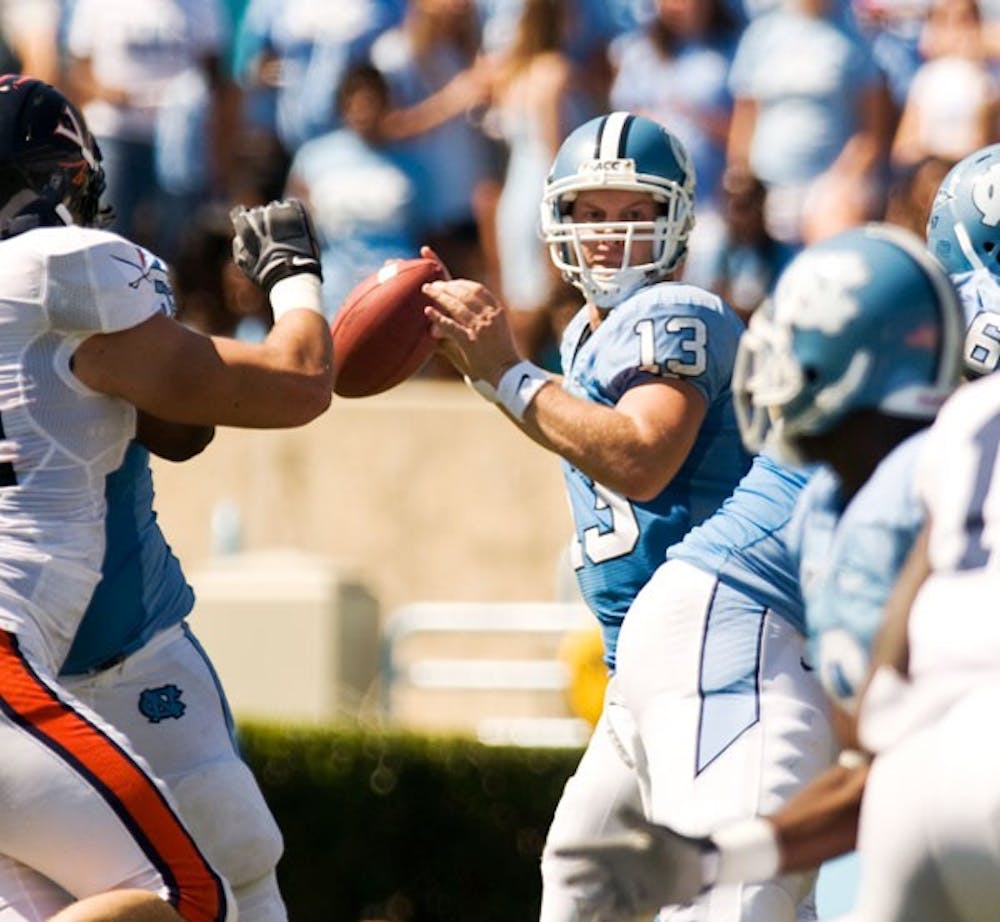 T.J. Yates and the UNC offense has struggled to complete deep passes this season. DTH File/Andrew Dye