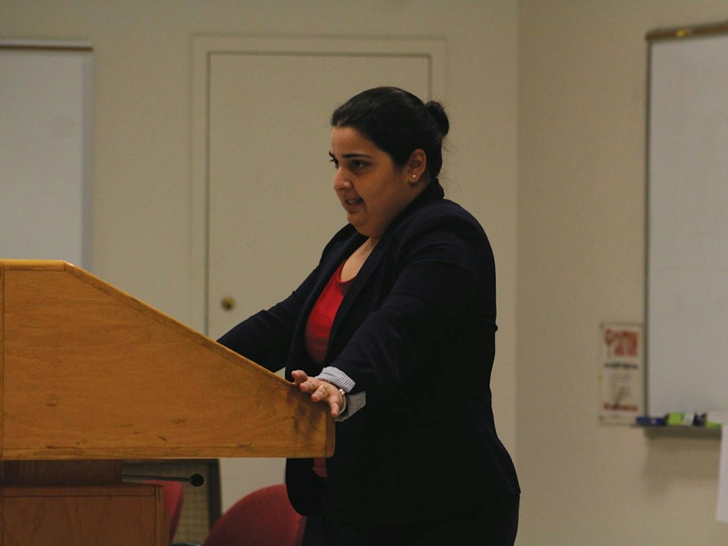 Ana Sofia Nuñez, an immigration attorney from Raleigh, discusses House Bill 63 and immigrants' rights on Wednesday during a panel on the topic of undocumented immigrants.
