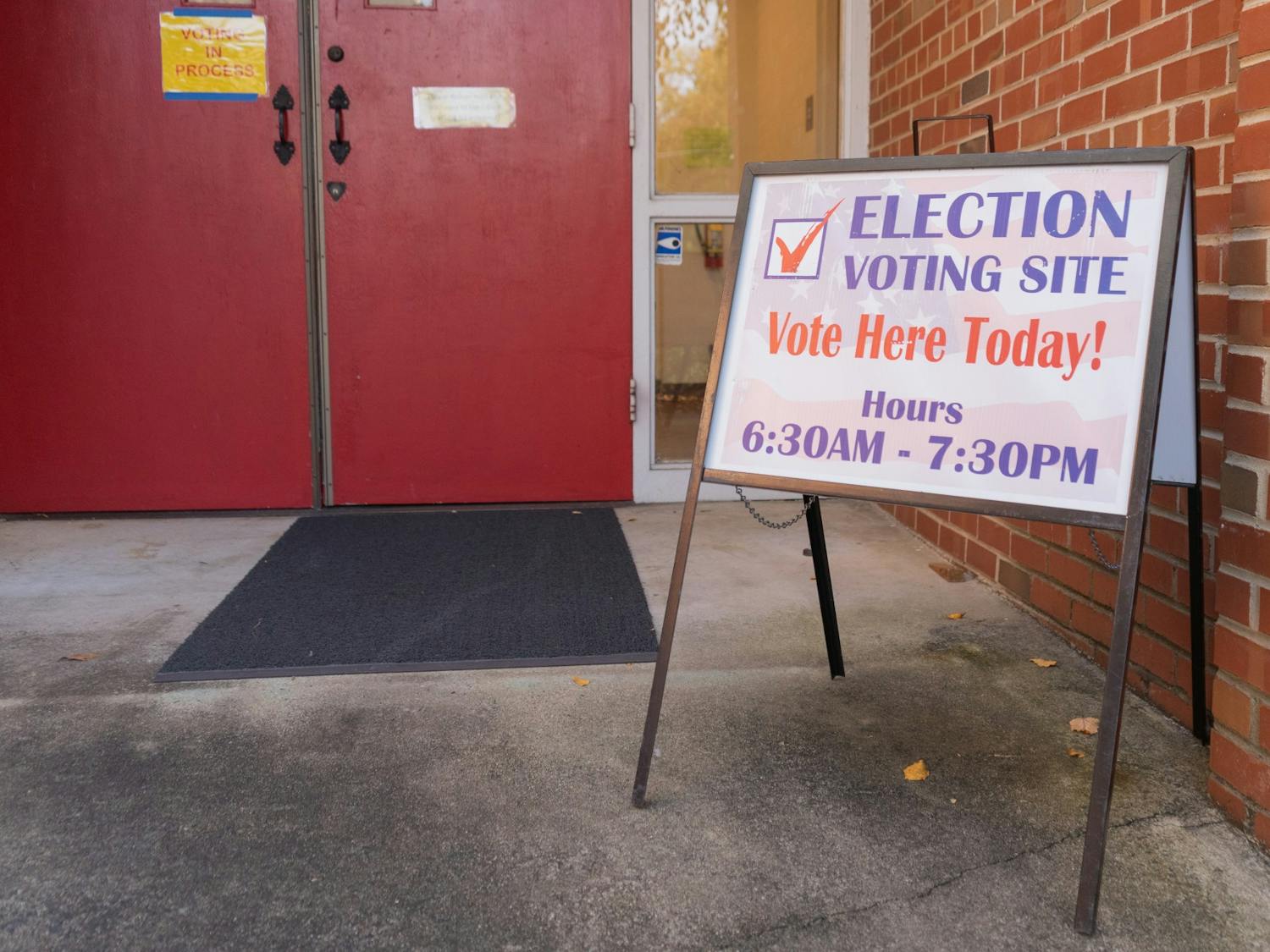 The East Franklin voting preccint pictured on Election Day, Nov. 2nd, 2021. "Vote Here" signs were set out to guide voters in the right direction.