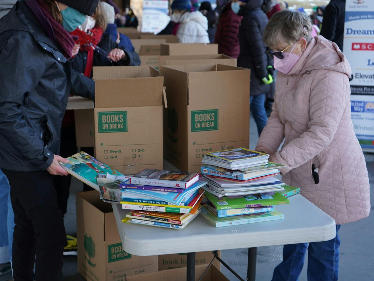 Volunteers count books at the Dream Big Book Drive in Durham on Jan. 17, 2022. Photo courtesy of Benay Hicks.
