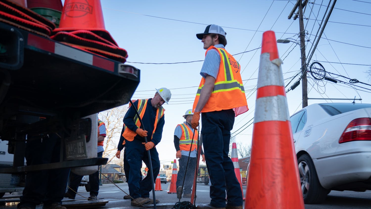 OWASA employees work on East Rosemary St. in Carrboro on Feb. 10, 2022.