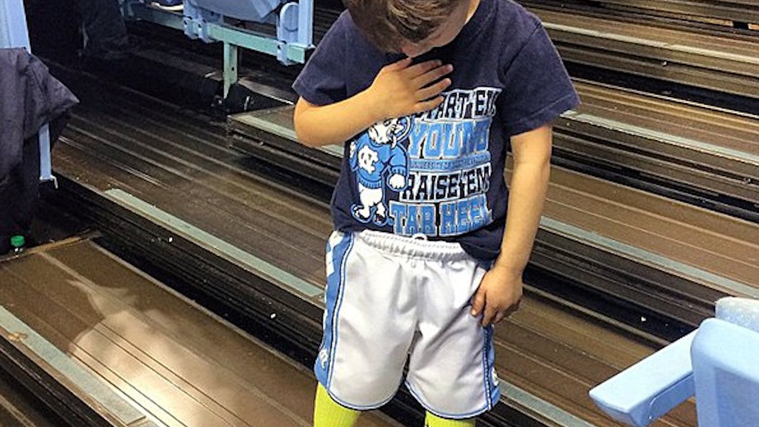 Brady Hoots, 3, became an internet hit recently after a video of him at a UNC men’s basketball game was shared more than 6,000 times. Courtesy of Eric Hoots.